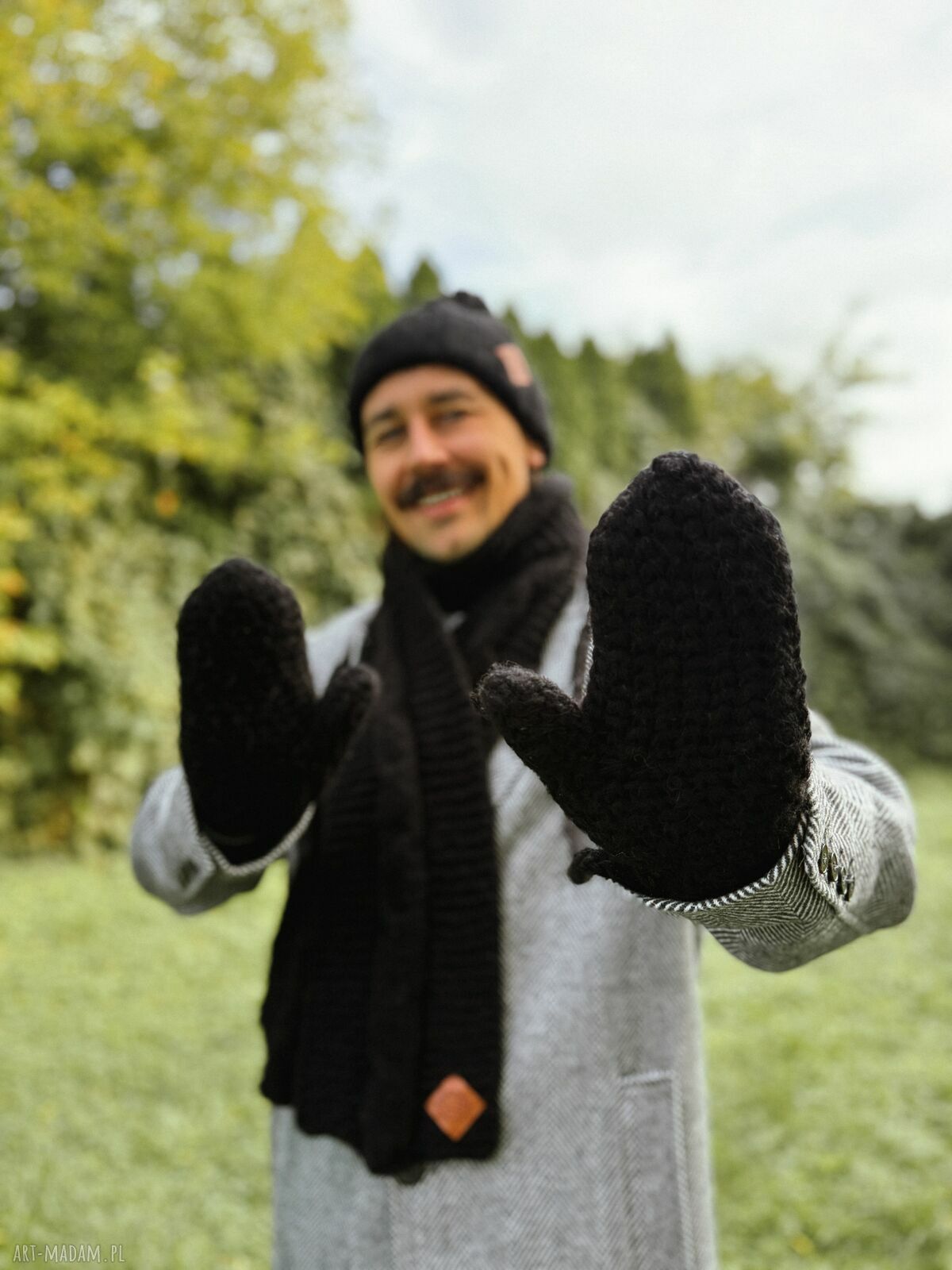 Męskie rękawiczki MERINO z jedwabiem „Czarne”