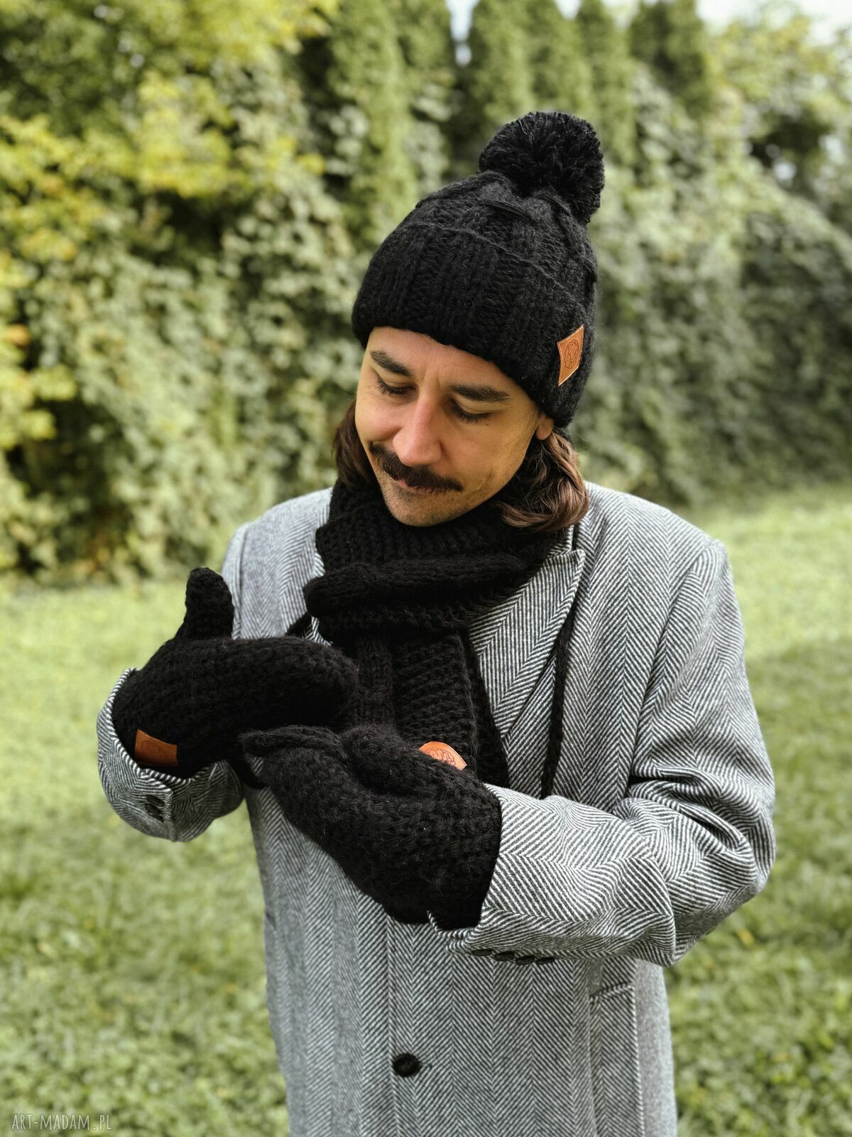 Męskie rękawiczki MERINO z jedwabiem „Czarne”