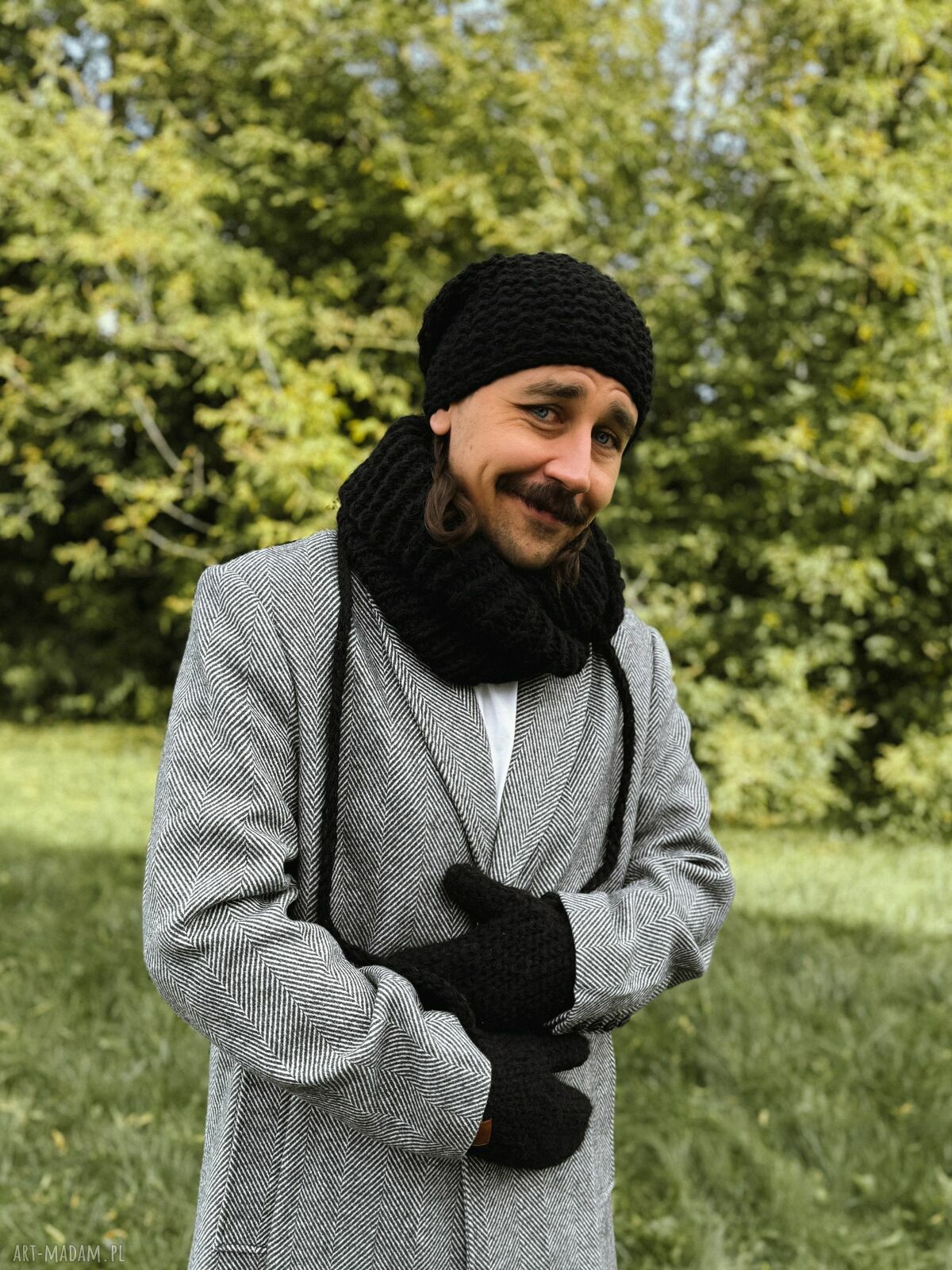 Męskie rękawiczki MERINO z jedwabiem „Czarne”