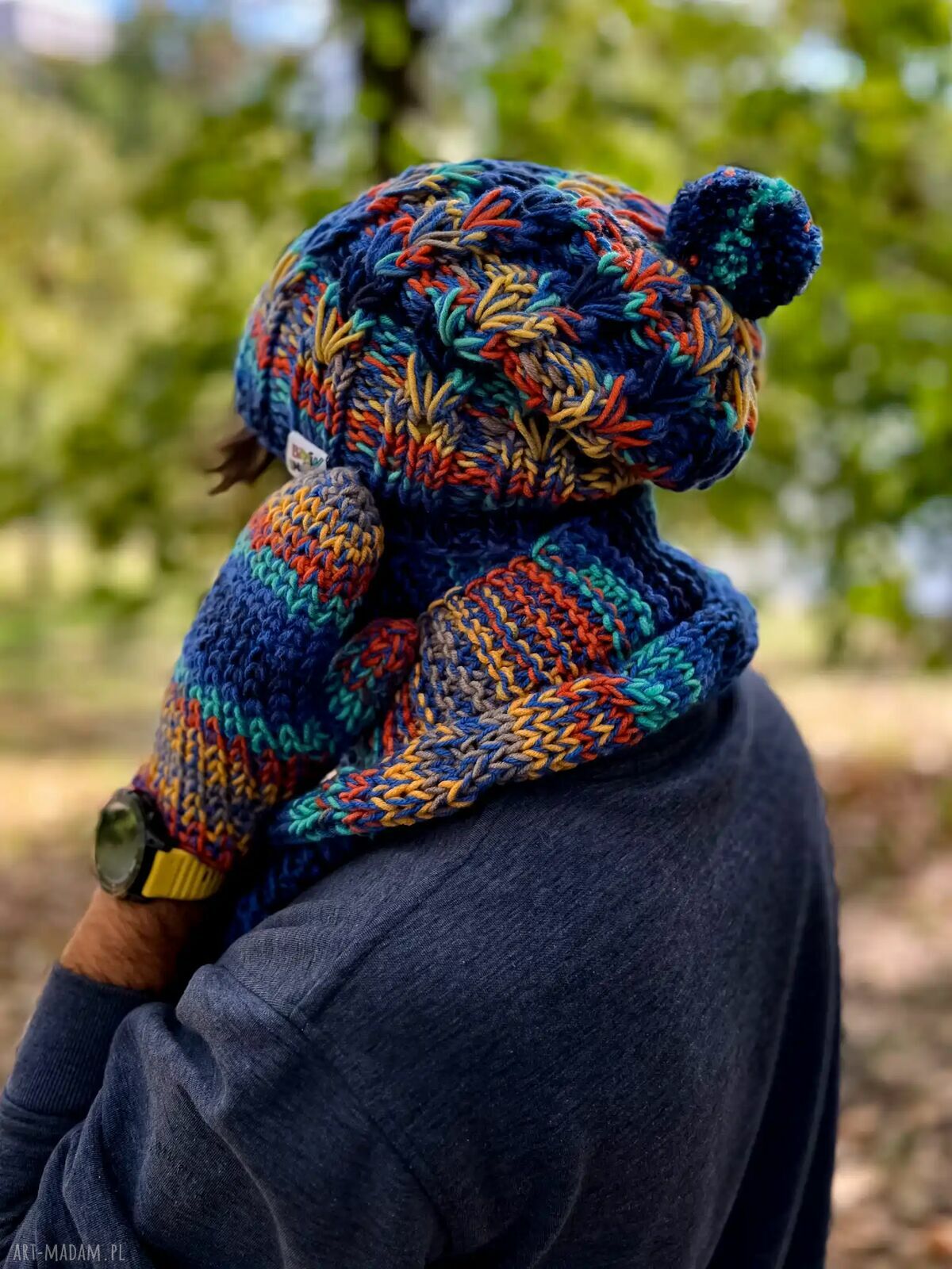 Męskie rękawiczki MERINO 50% „Górski potok” - ze sznureczkiem