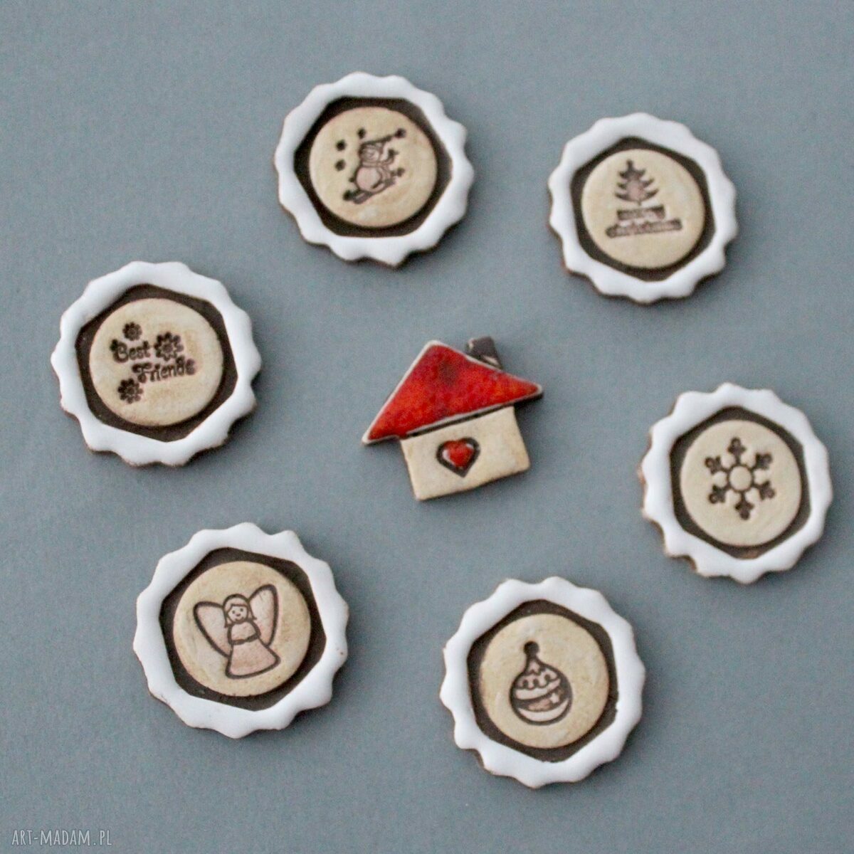 Ceramiczne magnesy Messengery na lodówkę - komplet 7