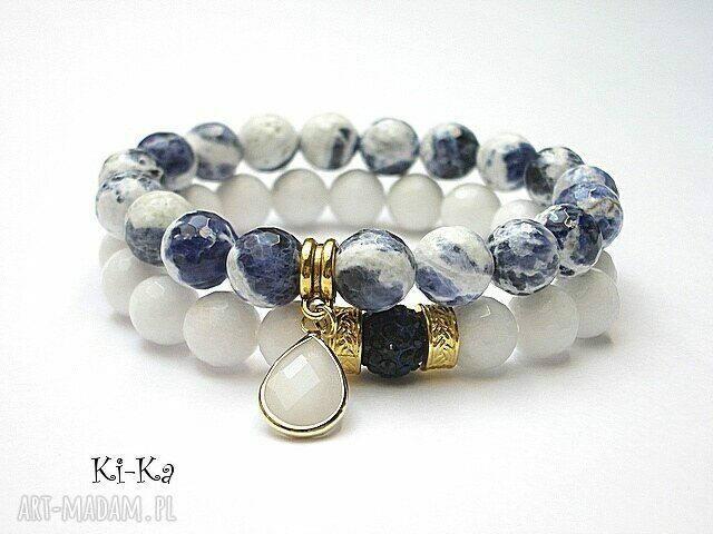 Jeans dekatyzowany vol duo sodalit jadeity swarovski szkło metal