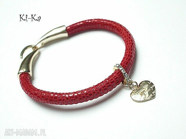 Strap red heart skóra rzemień metal serce cyrkonie romantyczna