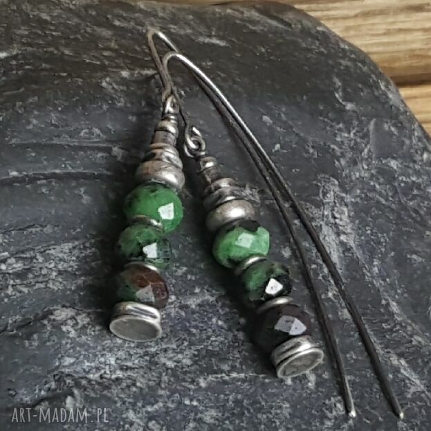Kolczyki srebrne z zoisytem - metaloplastyka handmade