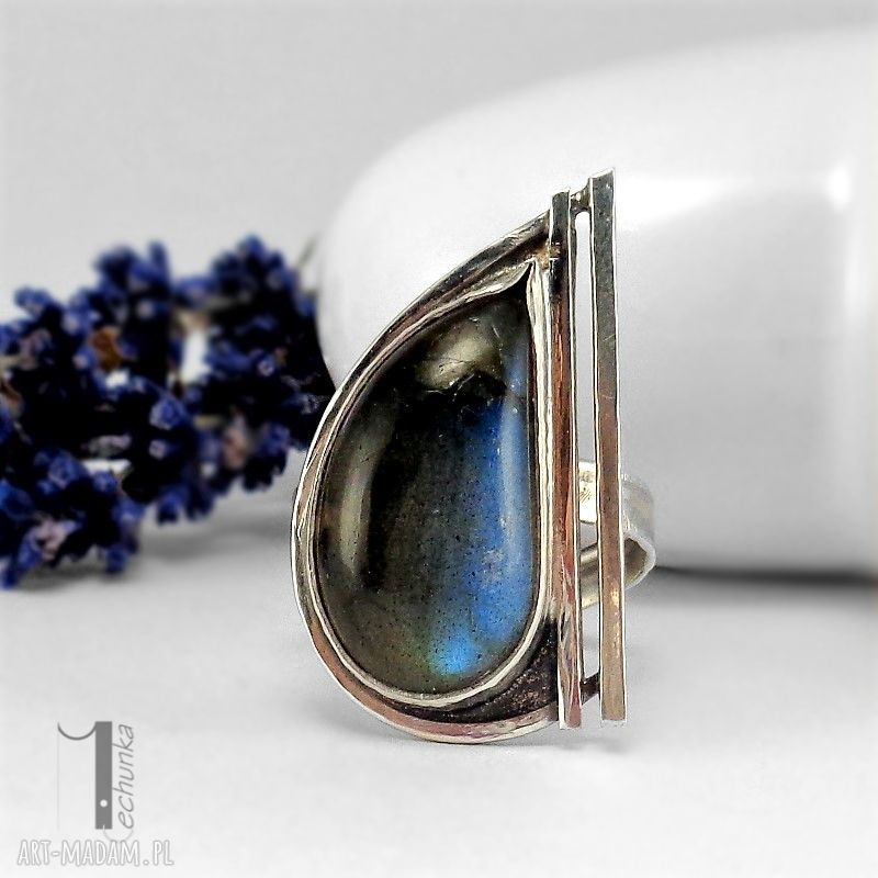 pierścionki: Skyline srebrny pierścionek z labradorytem ręcznie wykonane