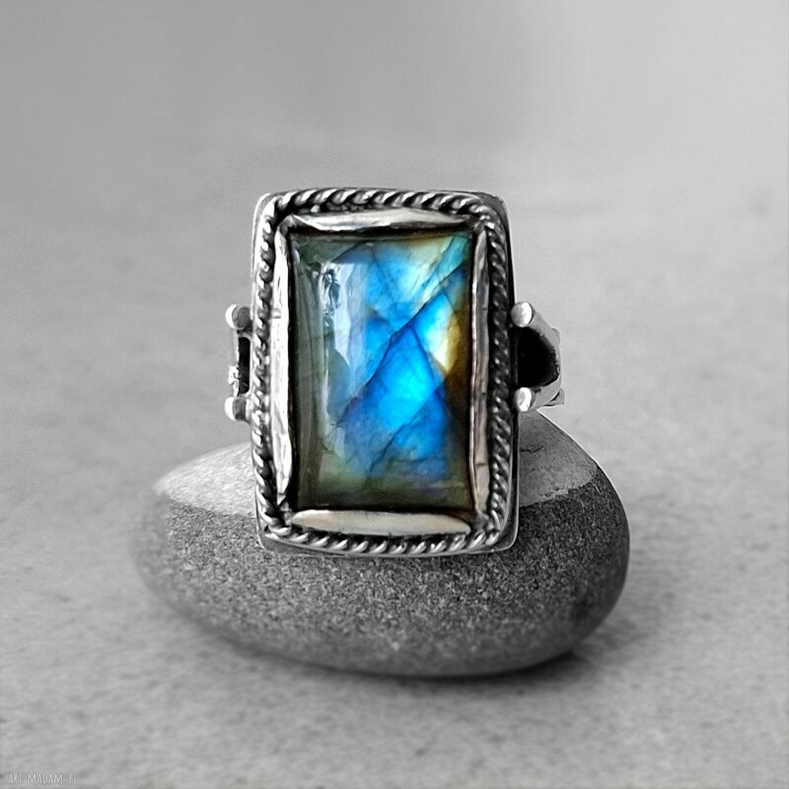 pierścionki: Aqua srebrny pierścionek z labradorytem ręcznie robione