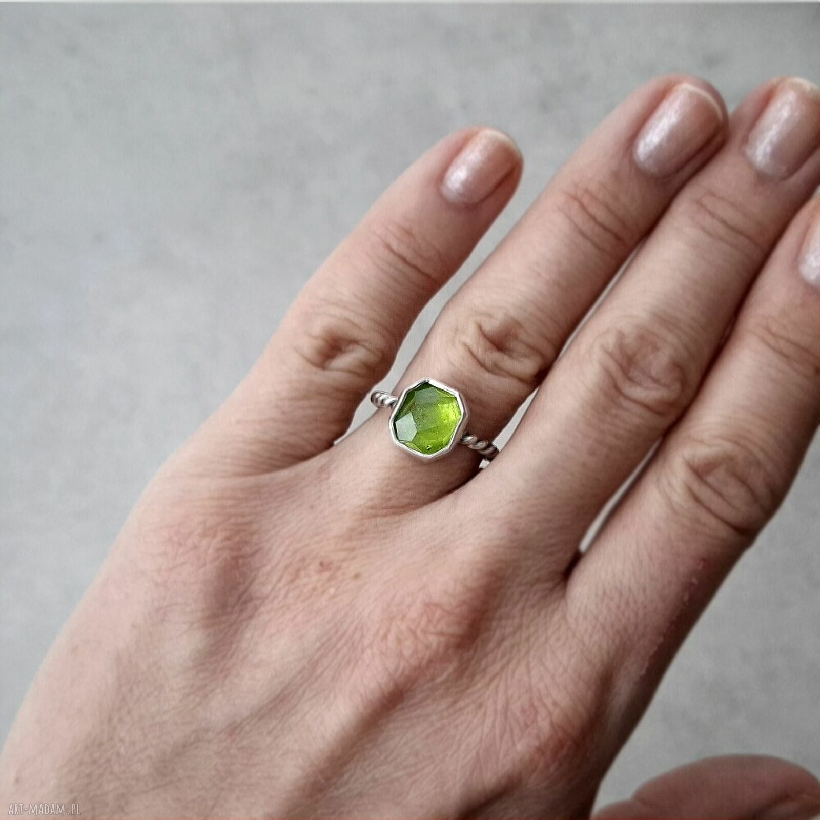 pierścionki: Lemon I srebrny pierścionek z peridotem hand made