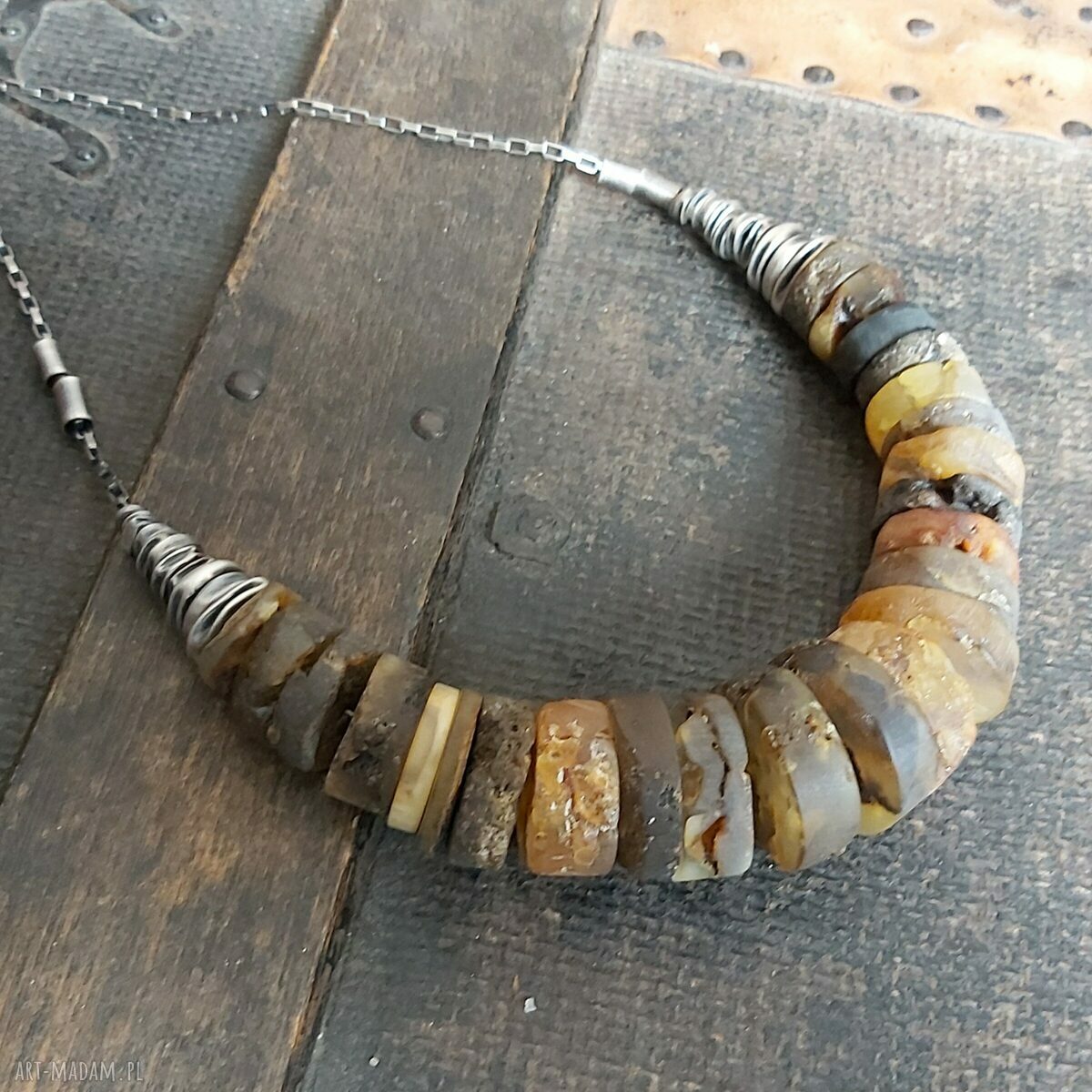  Naszyjnik ze srebra i surowego bursztynu Hand Made
