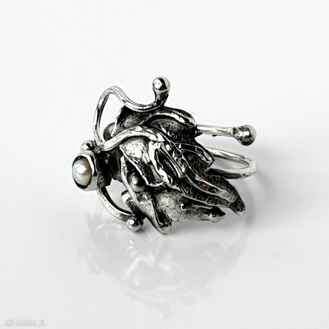 pierścionki: Orchid srebrny pierścionek z perłą Ręcznie wykonane