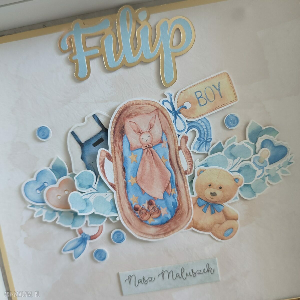Metryczka dla maluszka 3D „Witaj Maluszku” - pamiątka narodzin dla chłopca