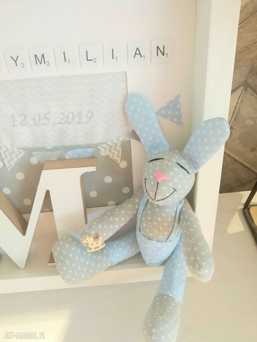 Metryczka z króliczkami w ramce - prezent dla dziecka 23x23