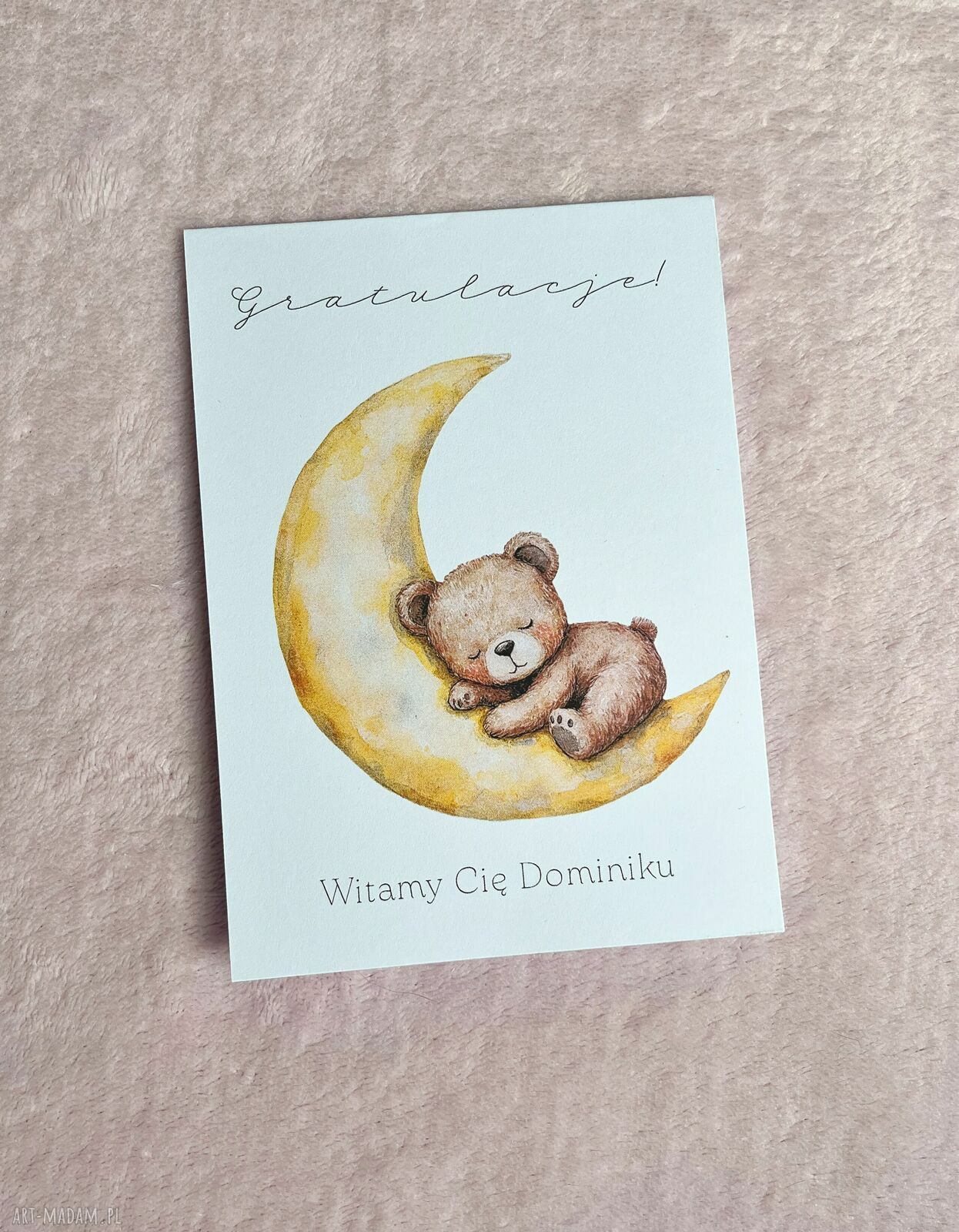 Personalizowana metryczka i kartka z Misiem na księżycu - zestaw na narodziny