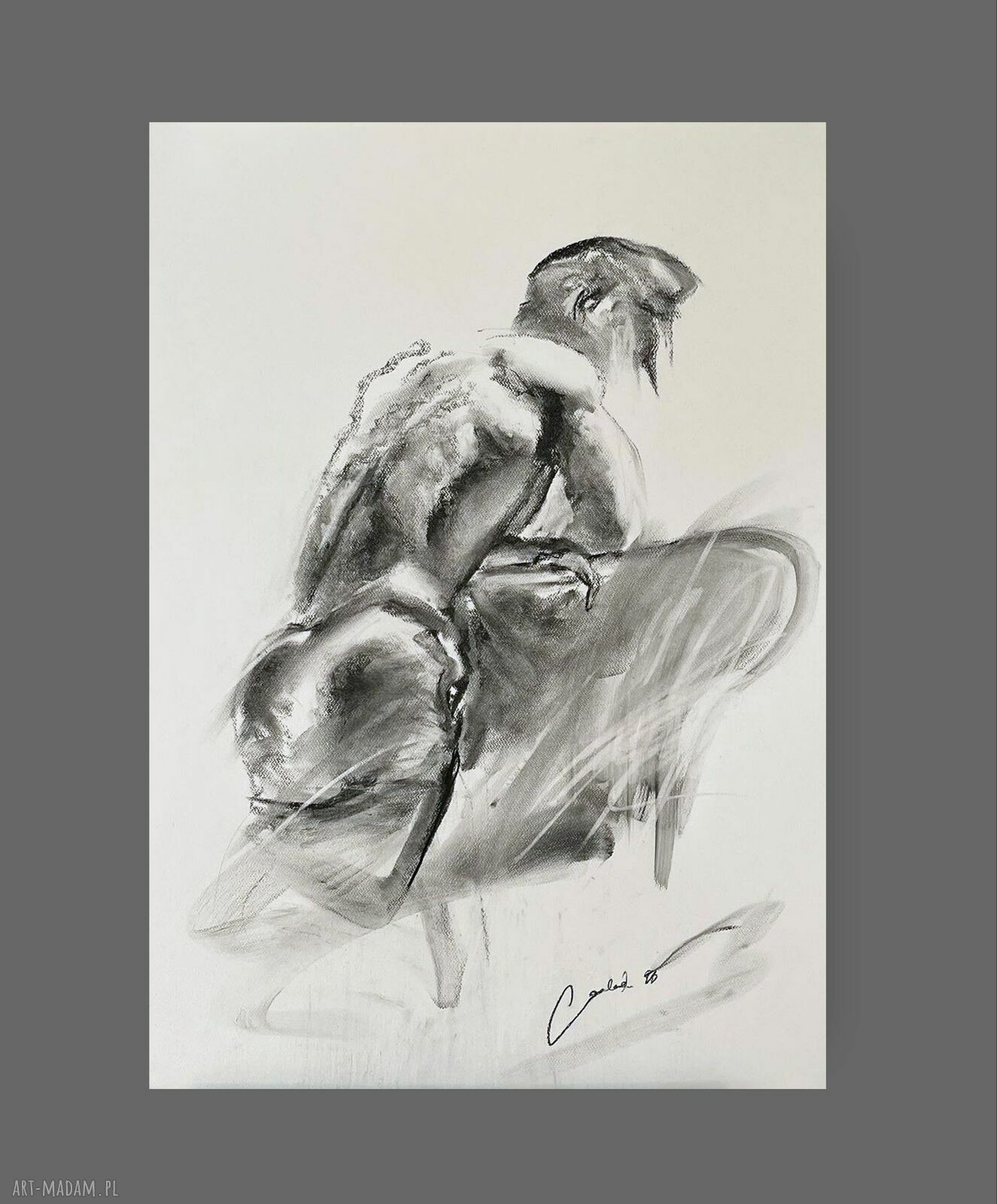 Szkic mężczyzny z węgla 100x70 cm - czarno-biała grafika do domu