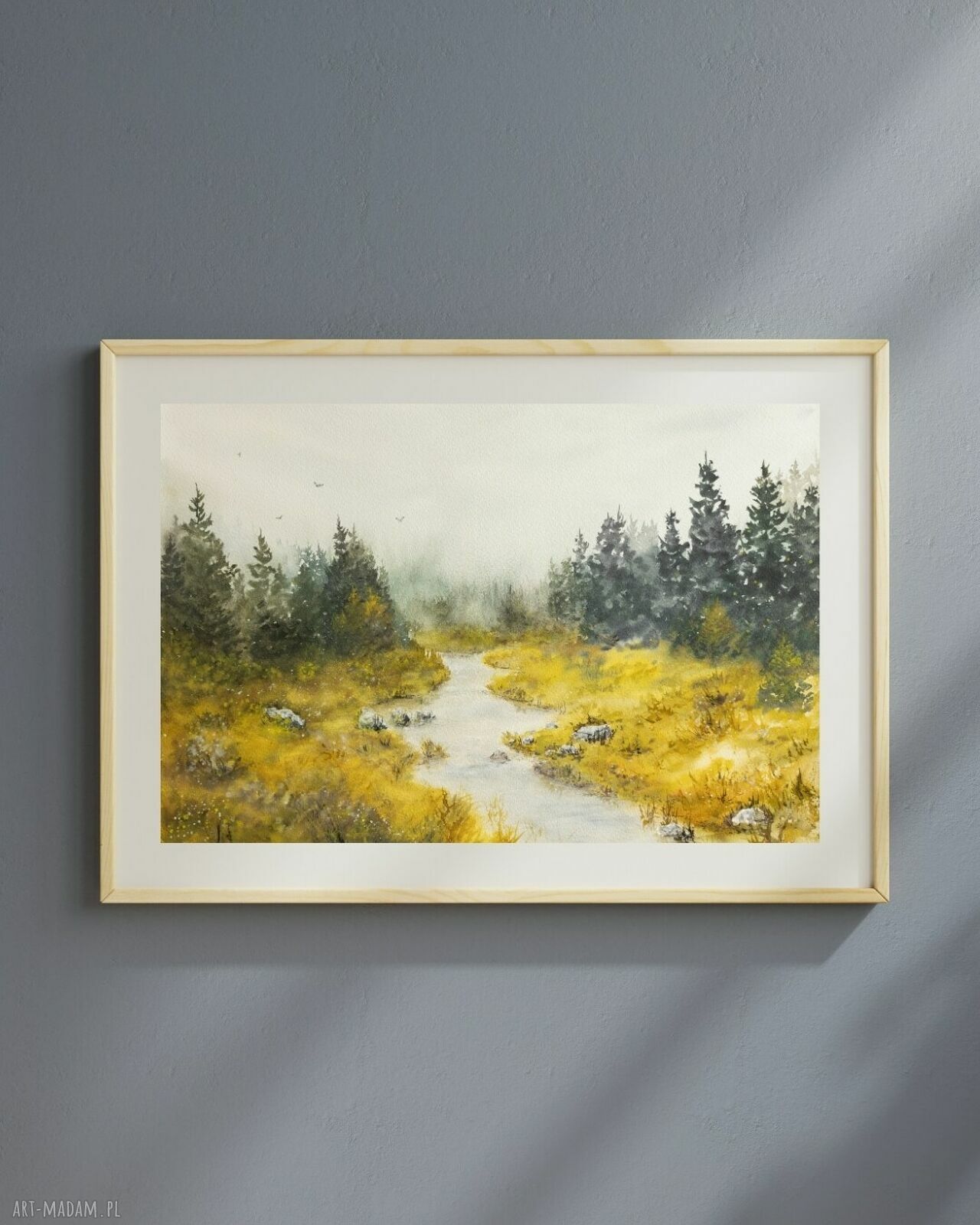Mglisty krajobraz - oryginalna akwarela 42x29,7 cm