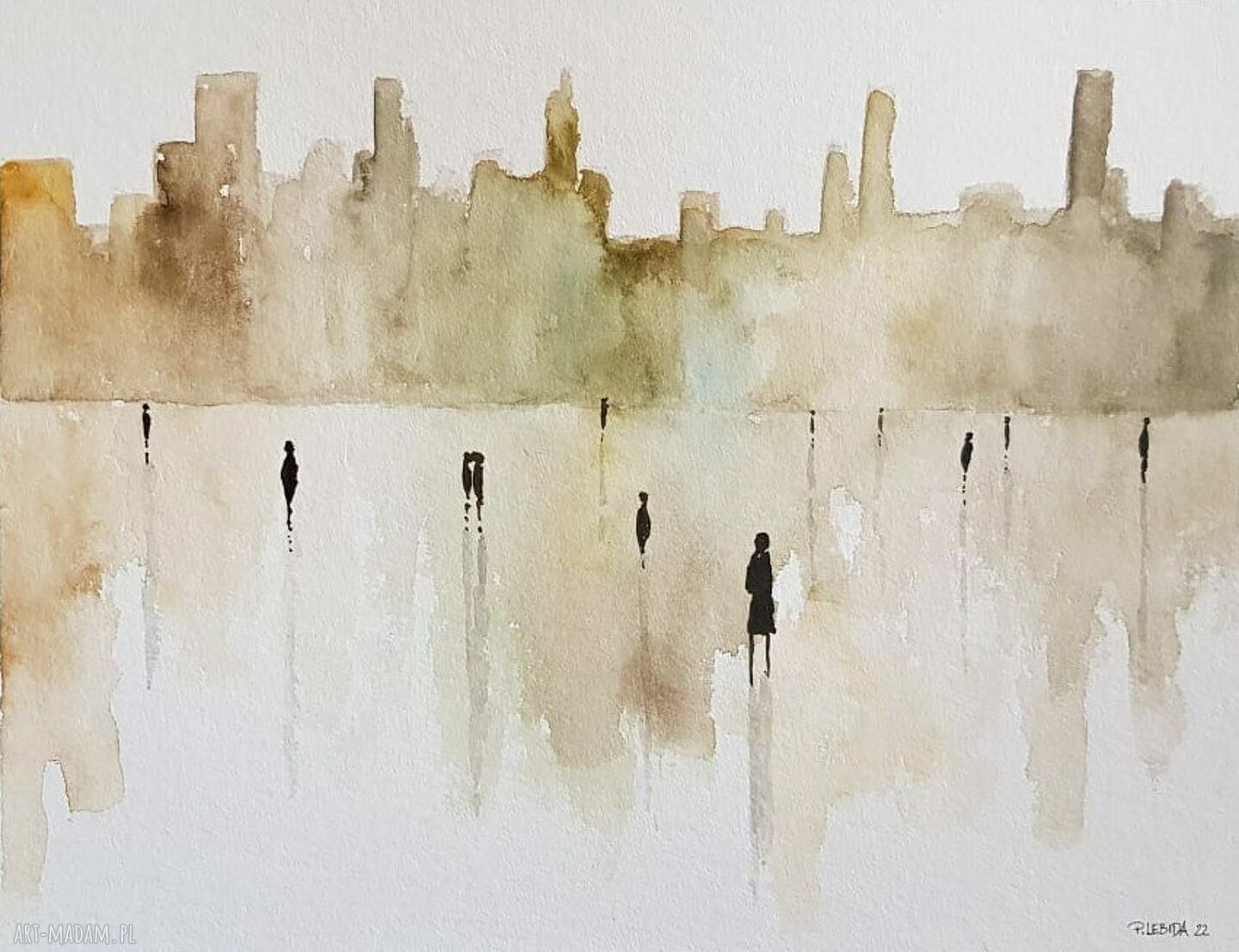 Miasto - akwarela ręcznie malowana 32x24 cm