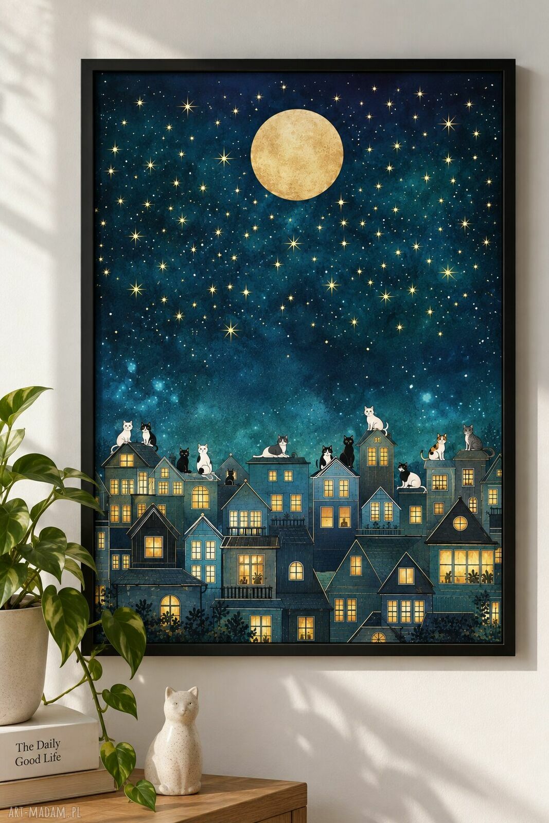 Miasto kotów - autorski plakat akwarelowy 50x70 cm