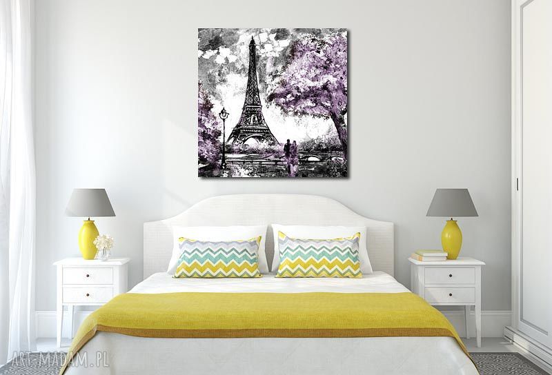 Miasto Paryż 3 - obraz 80x80 cm na płótnie w fioletach, gotowy do powieszenia