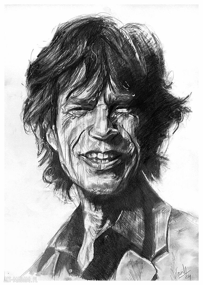 Plakat Mick Jagger z serii Ikony A3 - rysunek ołówkiem na matowym papierze