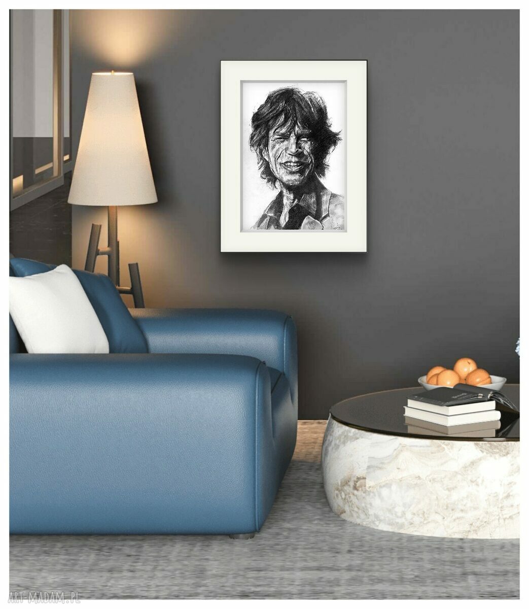 Plakat Mick Jagger z serii Ikony A3 - rysunek ołówkiem na matowym papierze