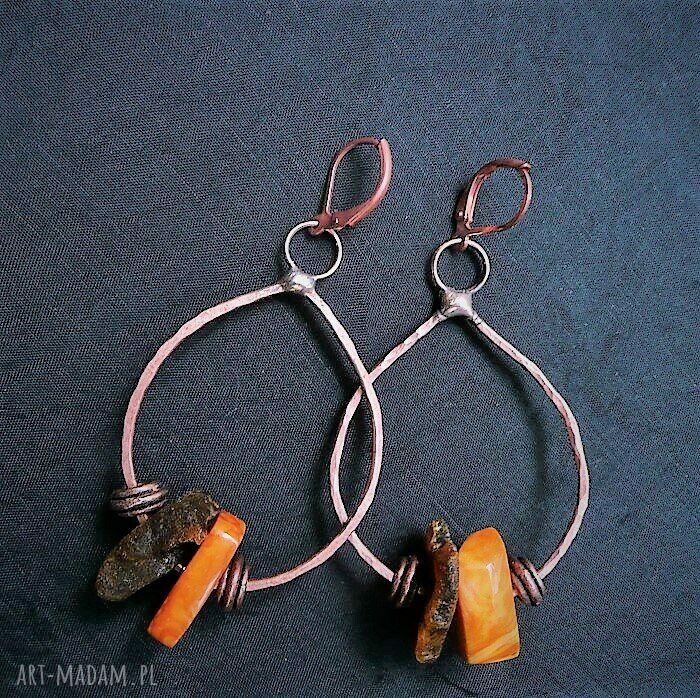 Bursztyn inaczej - designerskie kolczyki handmade z bursztynu bałtyckiego i miedzią (Tiffany)