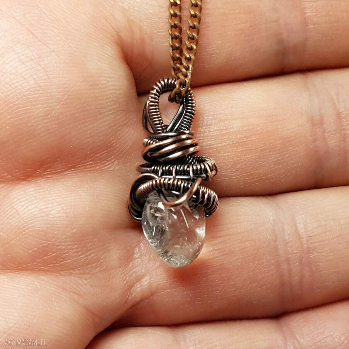 Kryształ górski m259 - wisiorek wire wrapping z miedzi