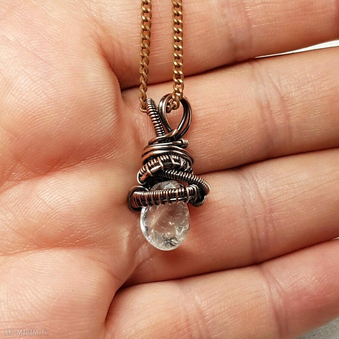 Kryształ górski m259 - wisiorek wire wrapping z miedzi