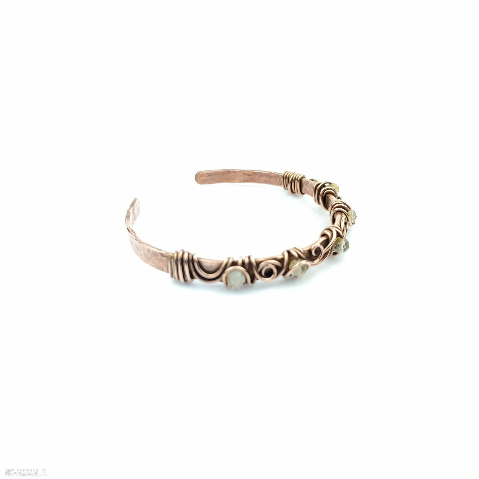 Miedziana bransoleta mankietowa z cytrynem - cuff wire wrapping