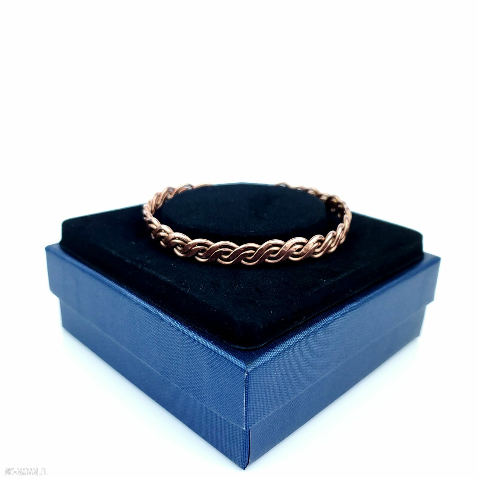 Miedziana wyplatana bransoletka mankietowa cuff - handmade wire wrapping