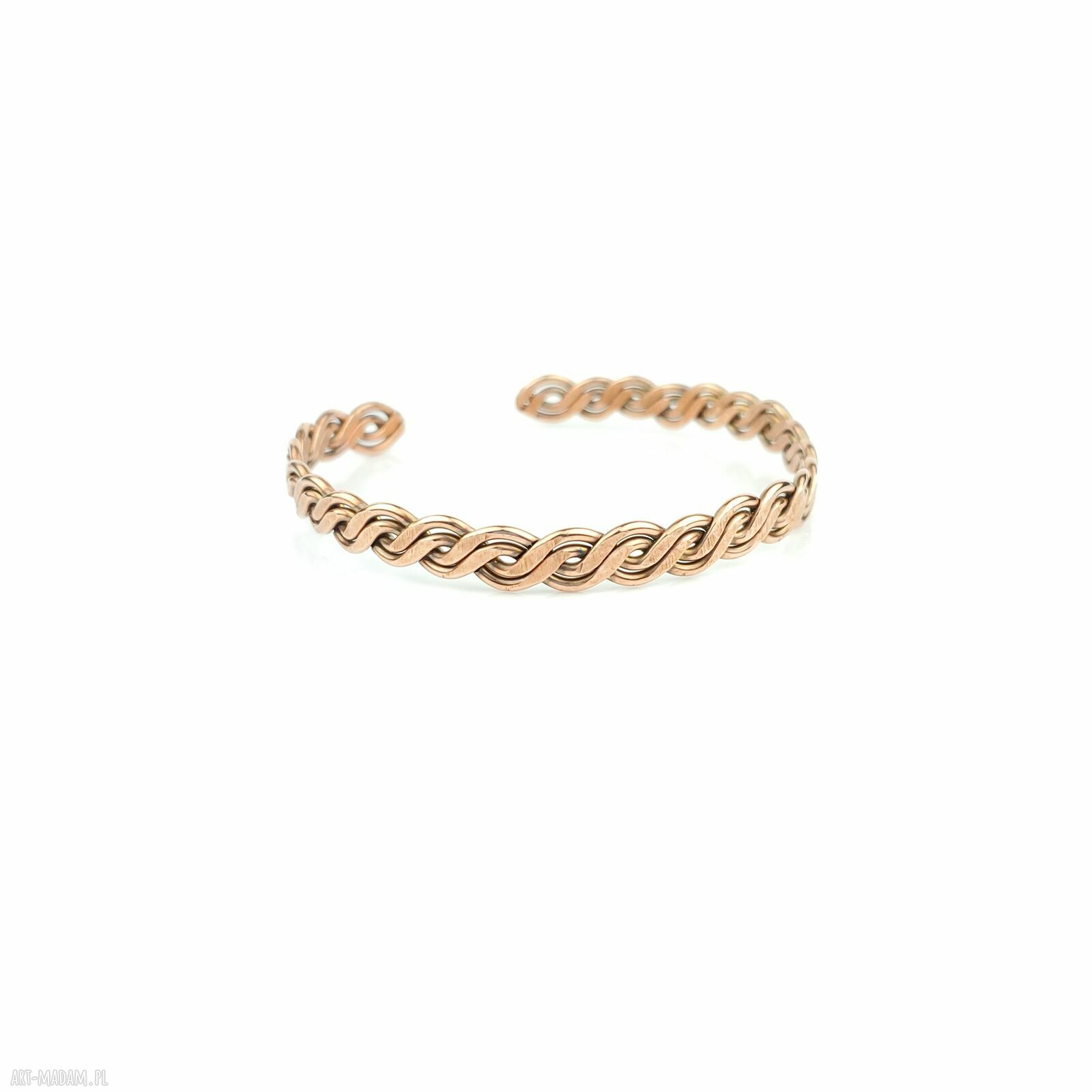 Miedziana wyplatana bransoletka mankietowa cuff - handmade wire wrapping