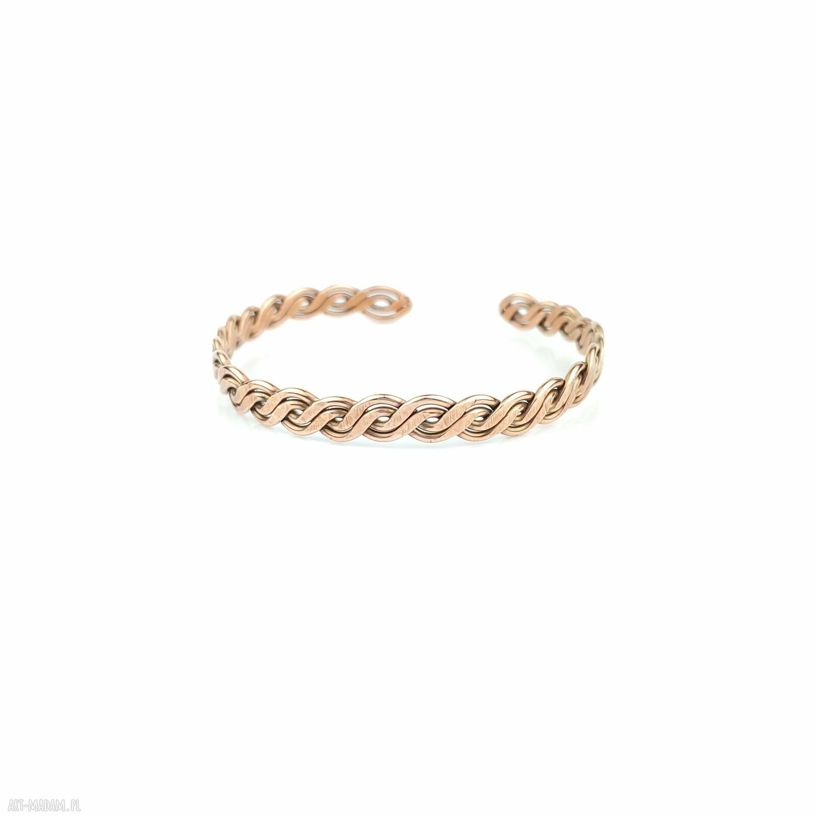 Miedziana wyplatana bransoletka mankietowa cuff - handmade wire wrapping