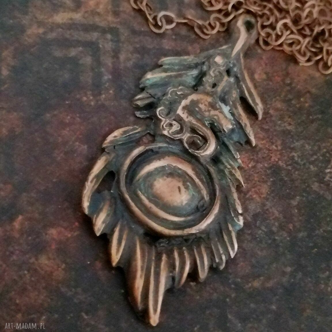 Miedziane Oko art clay - ręcznie robiony wisior z miedzi dla kobiet