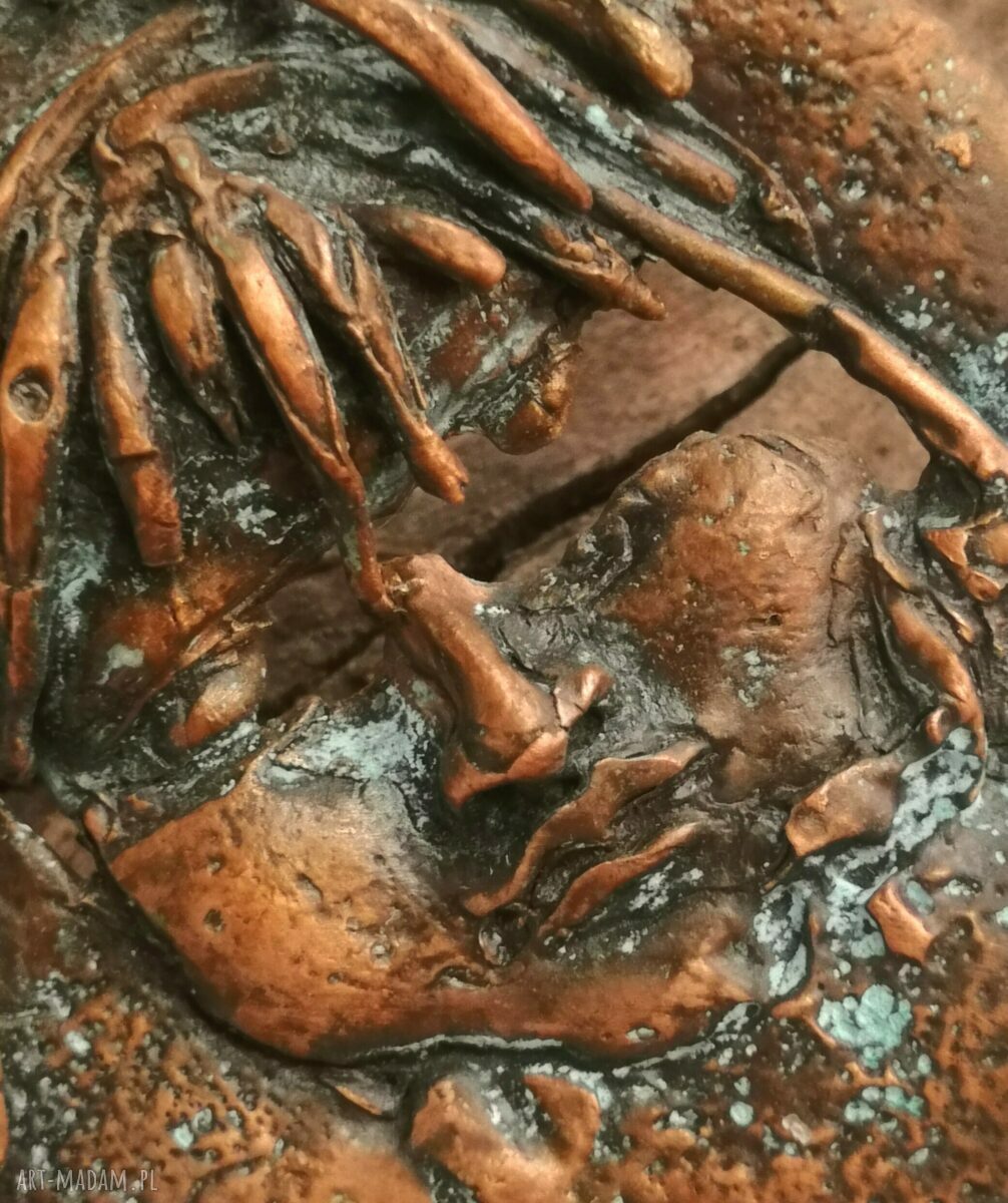 Miedziane słońce - unikatowy wisior miedziany z glinki Art Clay
