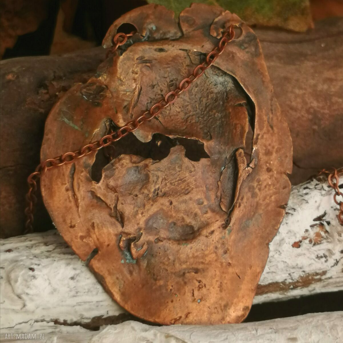 Miedziane słońce - unikatowy wisior miedziany z glinki Art Clay