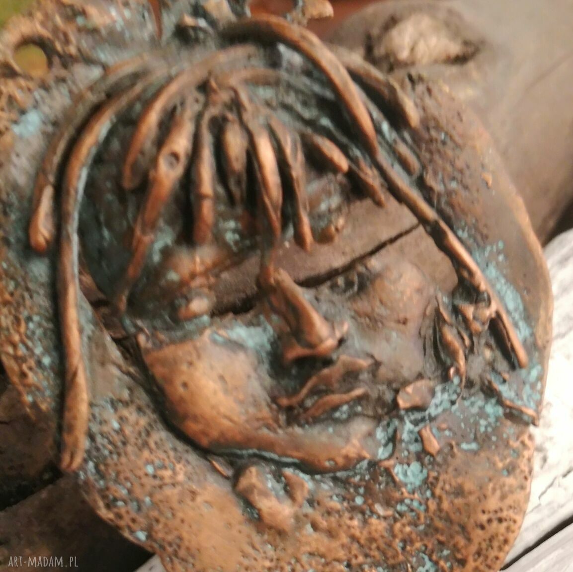 Miedziane słońce - unikatowy wisior miedziany z glinki Art Clay