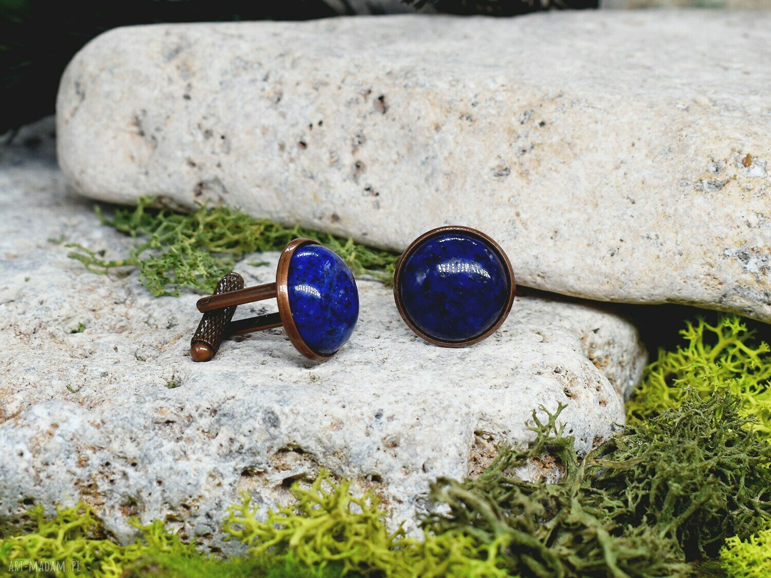 Miedziane spinki do mankietów z lapisem lazuli 16 mm - ręcznie robione