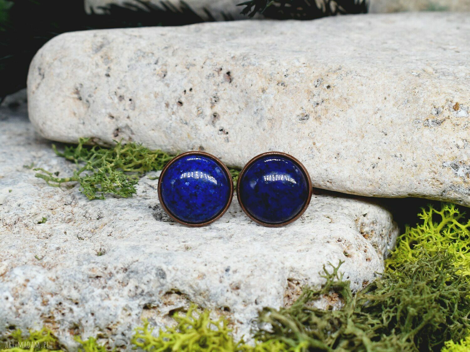 Miedziane spinki do mankietów z lapisem lazuli 16 mm ręcznie robione