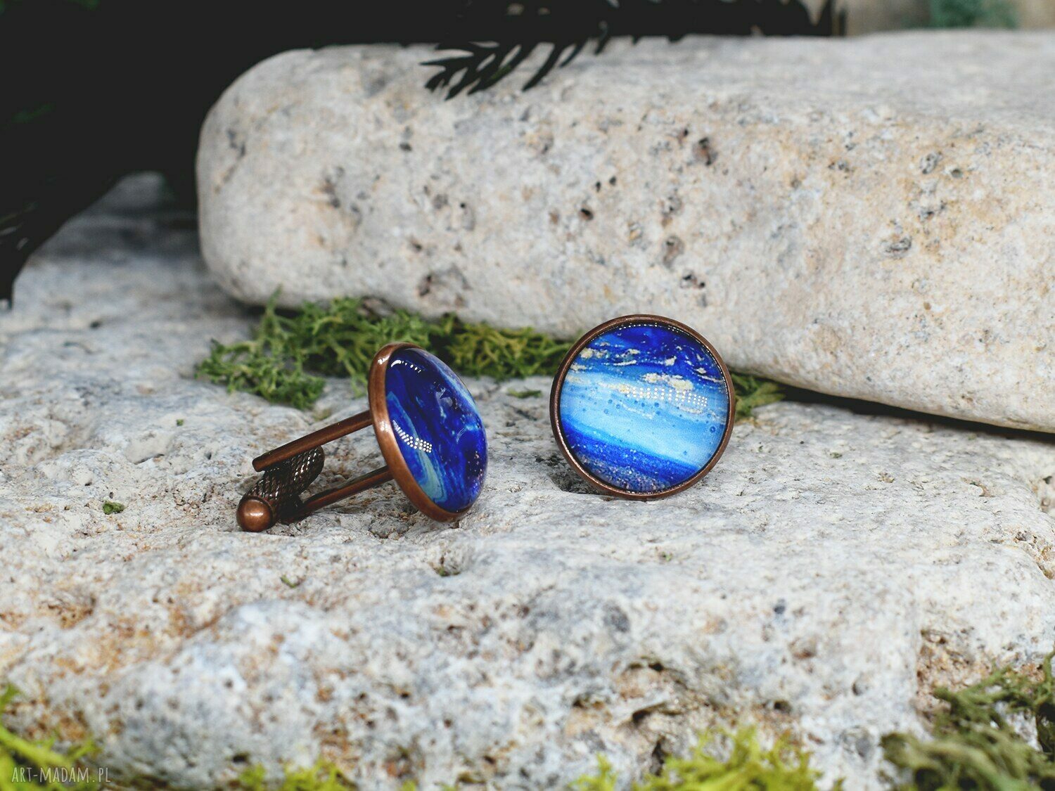 Spinki do mankietów miedziane koszule z niebieskim akcentem - handmade