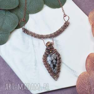 metal earth miedziany naszyjnik wire wrapping z obsydianem