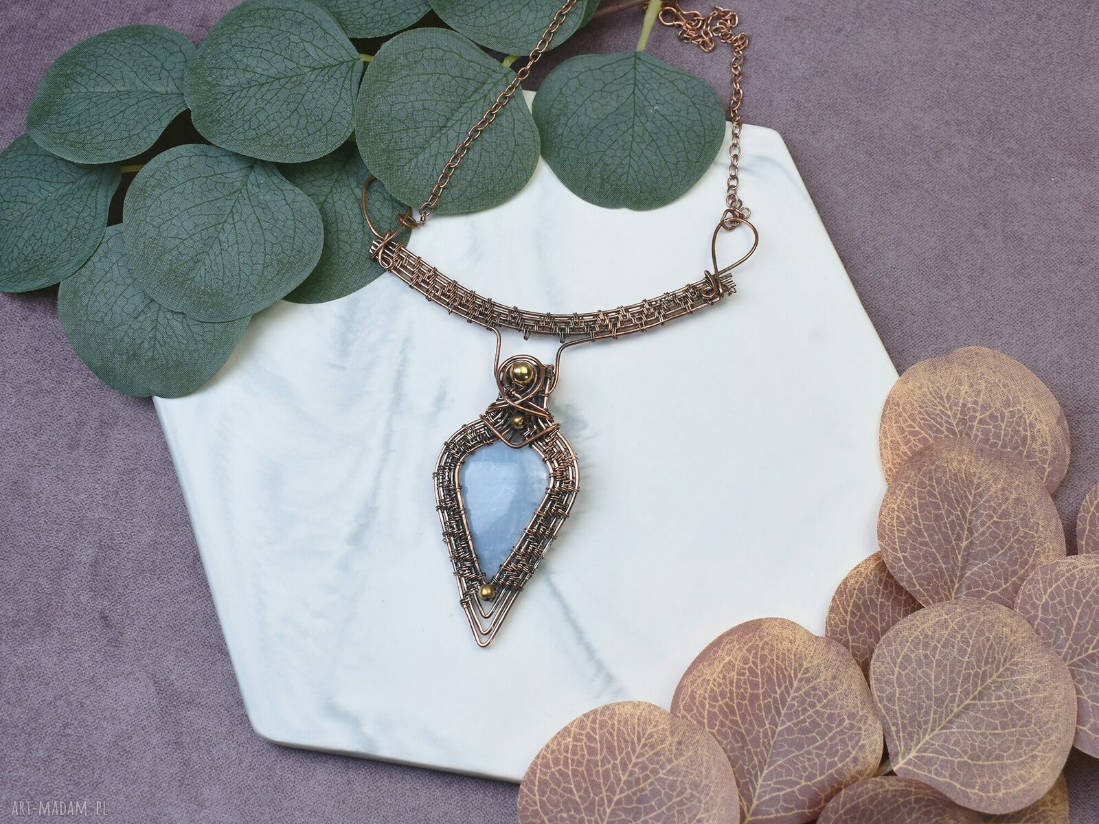 Miedziany naszyjnik Wire Wrapping ręcznie robiony art Madam.pl