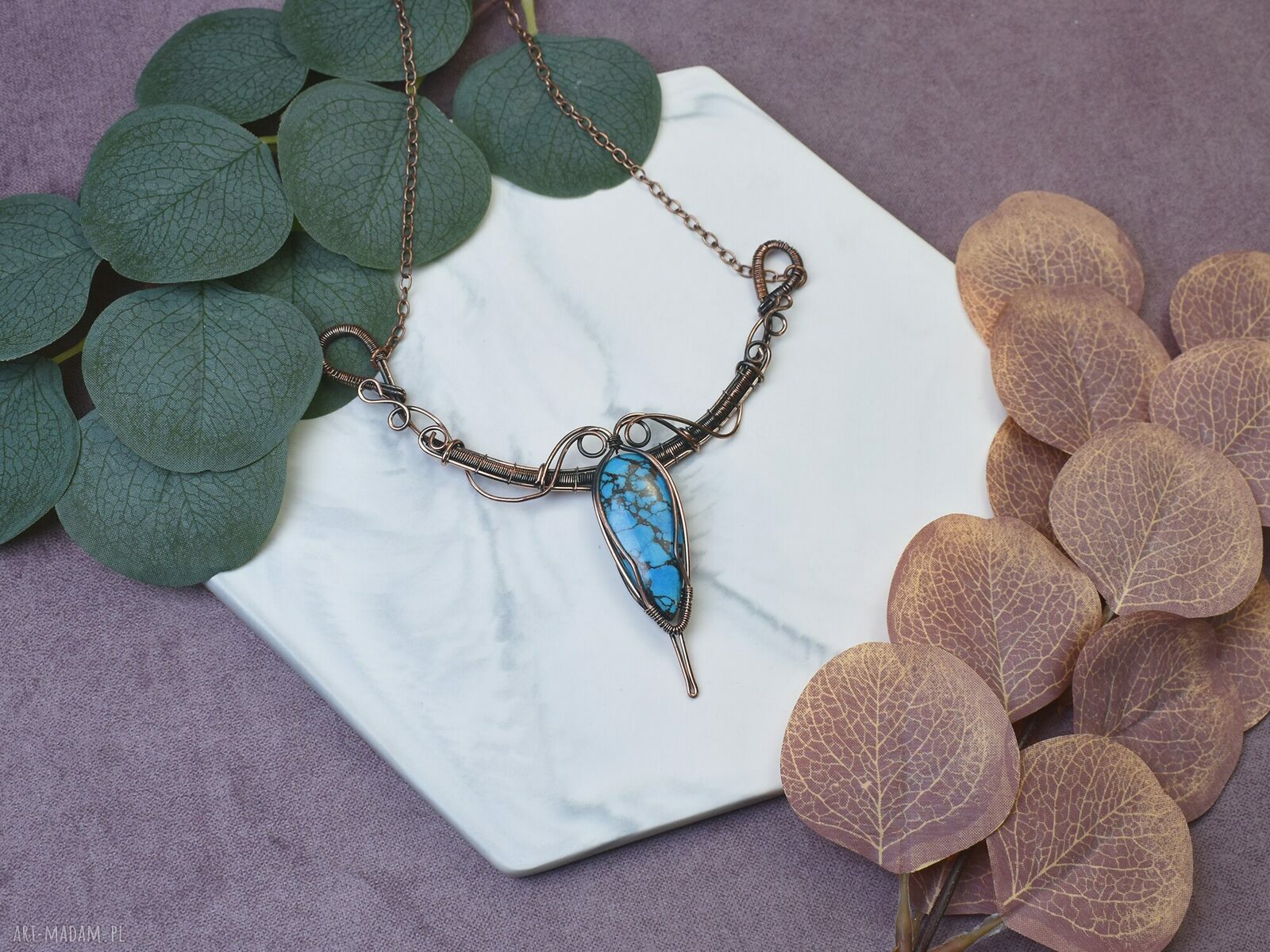 Miedziany naszyjnik wire rustykalny wisiorek amulet dla kobiet