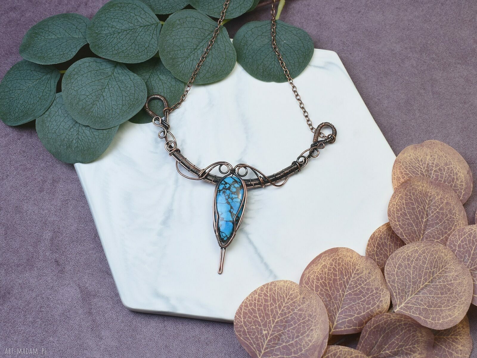 Miedziany naszyjnik wire rustykalny wisiorek amulet dla kobiet
