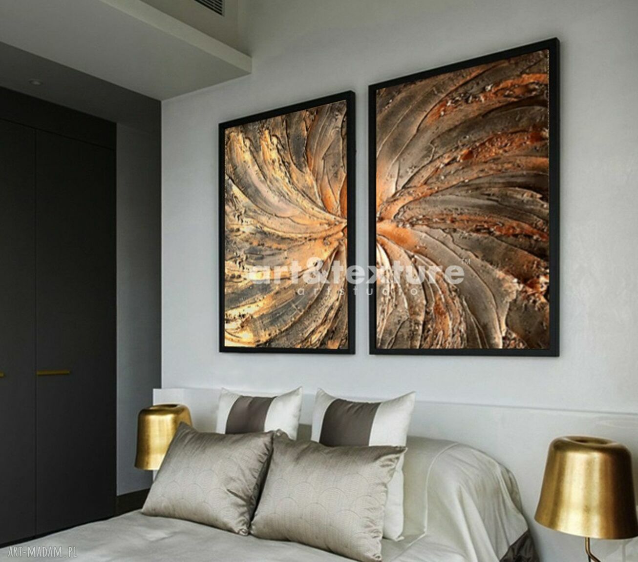 Miedziany wir dyptyk - nowoczesny obraz na płótnie (2 x 70x100 cm)
