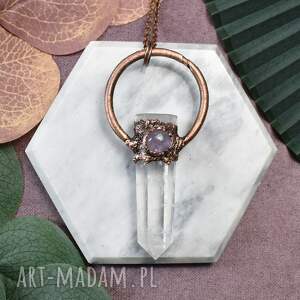 miedziany wisior amulet z kwarcem i ametystem #34