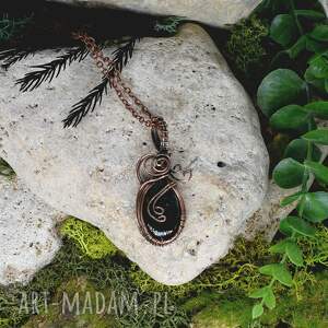 miedziany wisior wire wrapping z agatem mszystym #241