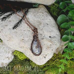 miedziany wisior wire wrapping z dendrytem #244