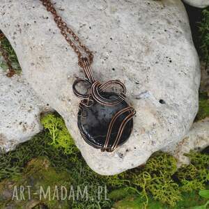 miedziany wisior wire wrapping z kwarcem z rutylem #209