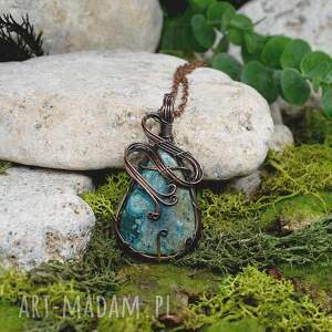 miedziany wisior wire wrapping z turkusem #213