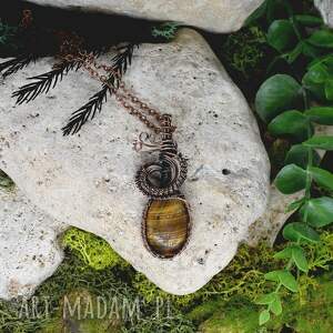 metal earth miedziany wisior wire wrapping z tygrysim okiem