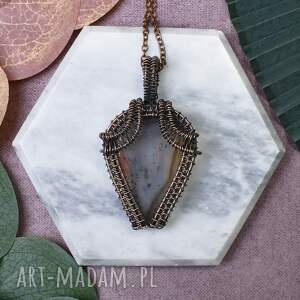 miedziany wisiorek wire wrapping z agatem montana #413