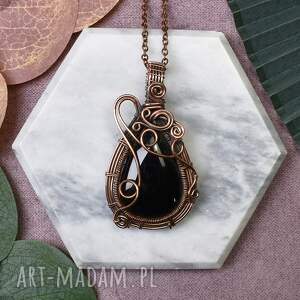 miedziany wisiorek wire wrapping z czarnym onyksem #421